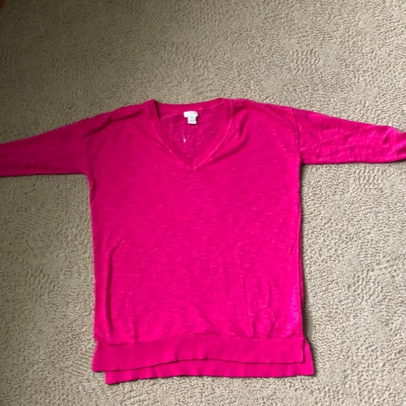 J Crew Hot Pink V-Neck Sweater XS - Picture 1 of 6